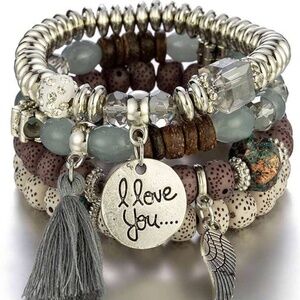 4pcs Fashionable Bohemian Layered Tassel Bead Bracelet Set, Creative Jewelry For